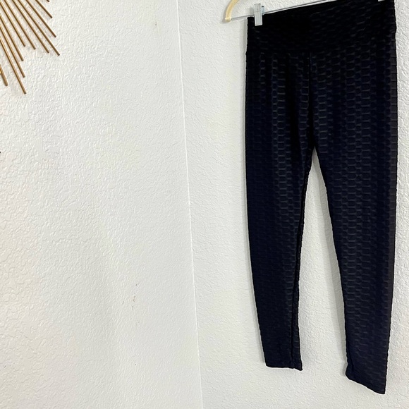 Black Stretchy Black Ribbed Leggings - Picture 10 of 15